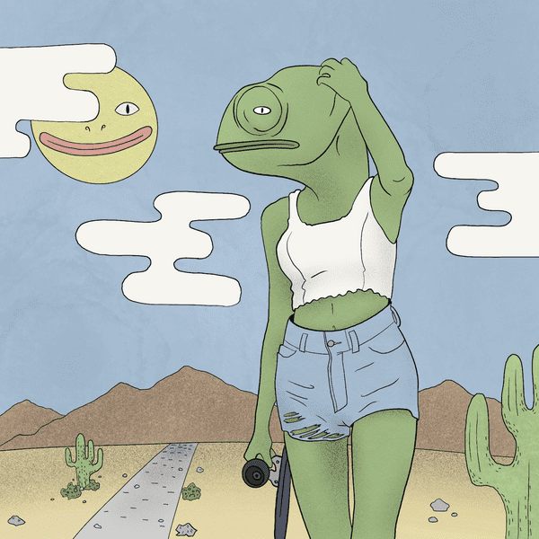 Illustration of a chameleon woman standing in the desert