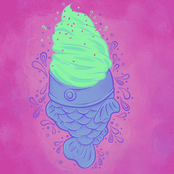 Illustration of a fish shaped ice cream cone